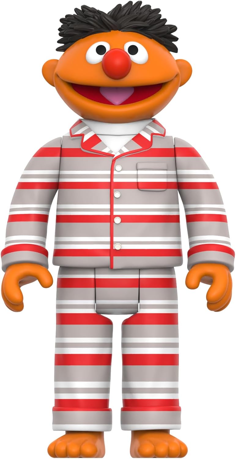 Super7 Reaction Figure Sesame Street Ernie in PJs - 3.75" Sesame Street Action Figure - Classic TV Show Collectibles and Retro Toys