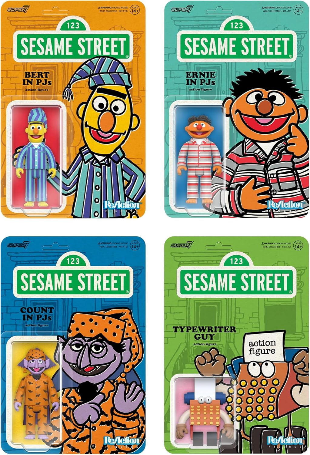 Super7 Reaction Figure Sesame Street Ernie in PJs - 3.75" Sesame Street Action Figure - Classic TV Show Collectibles and Retro Toys