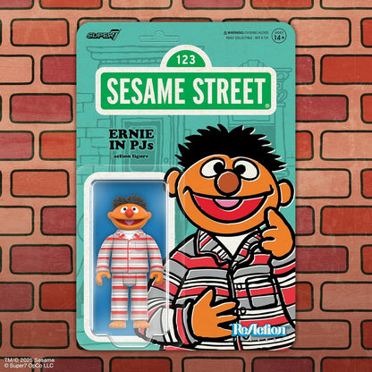 Super7 Reaction Figure Sesame Street Ernie in PJs - 3.75" Sesame Street Action Figure - Classic TV Show Collectibles and Retro Toys