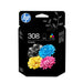 HP 308 Black/Tri-Color Original Ink Cartridge Combo 2-Pack (6L6S6UE) - Works Envy 6110, 6120, 6130, 6520, 6530 series