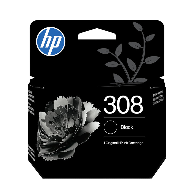 HP 308 Black Original Ink Cartridge (7FP21UE) - Works Envy 6110, 6120, 6130, 6520, 6530 series