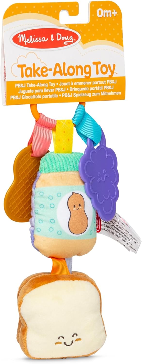 Melissa & Doug Multi-Sensory PB&J Take-Along Clip-On Baby Toy | Sensory toy for Infants | Developmental Toy for Toddlers | 0+ | Gift for Baby Boys or Baby Girls