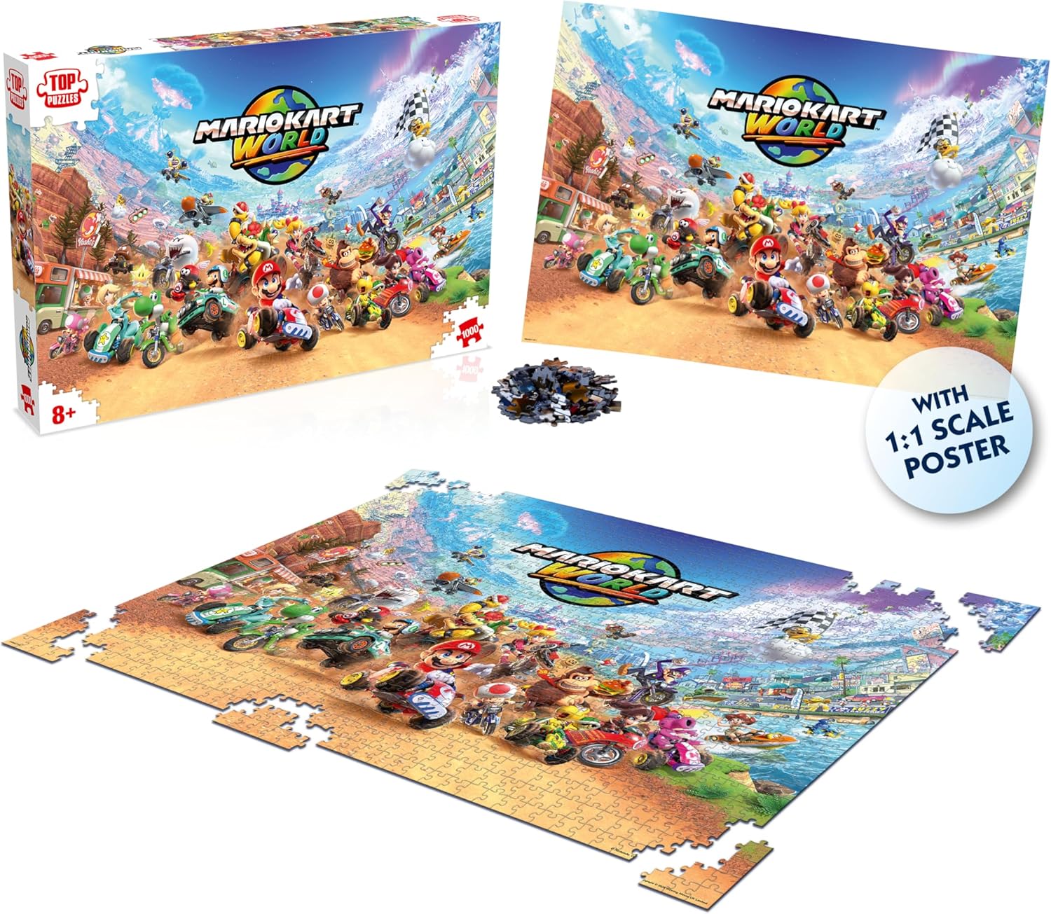 Winning Moves Mario Kart Puzzle 1000 Pieces (+ Poster) - Toys for Kids 10+ Years and All Game Fans, to Play Alone or in Company