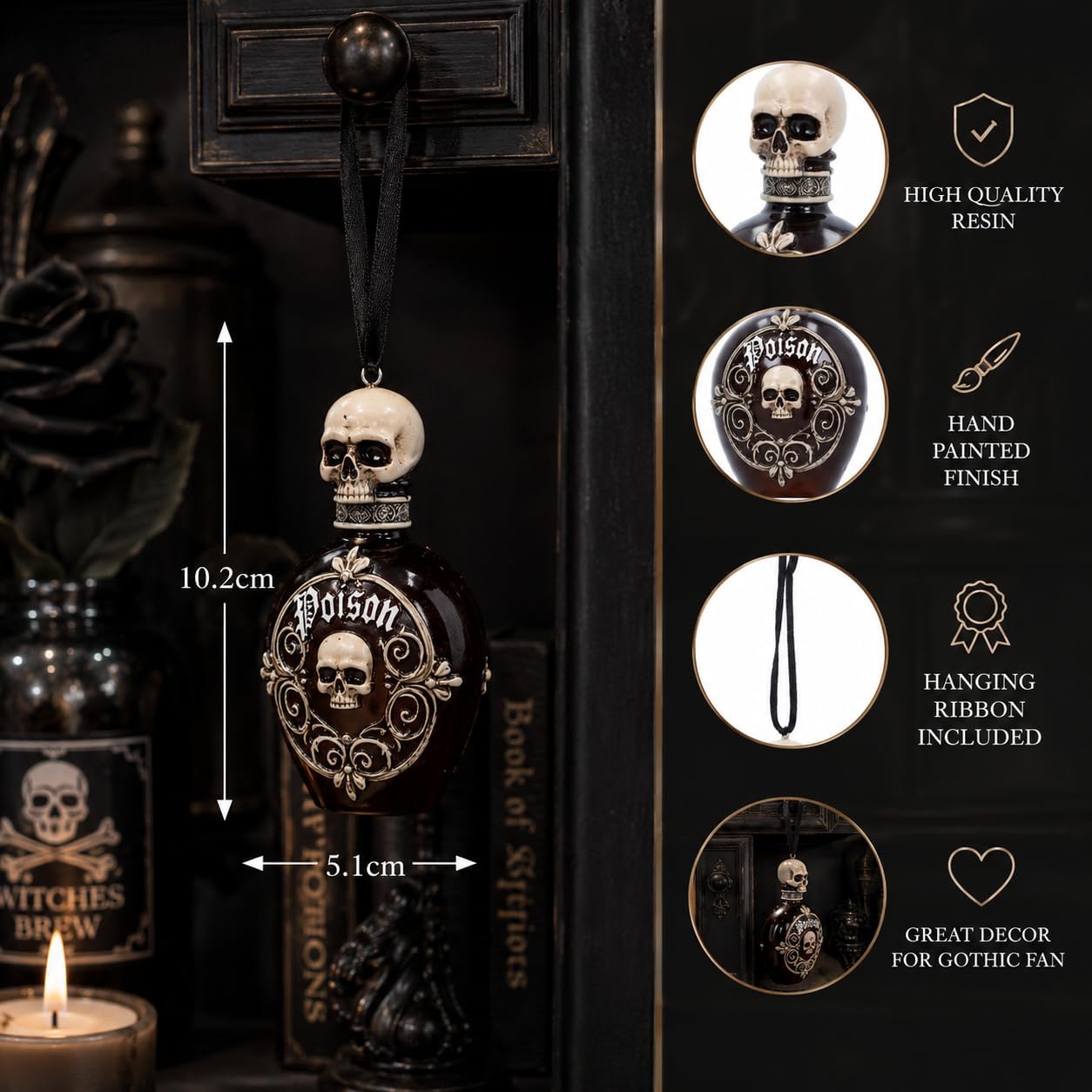 House of Obscura Gothic Hanging Ornament – Resin Dark Fantasy Decoration Collection (Poison Bottle
