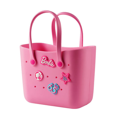 MINISO Barbie Tote Bag, Reusable Small Rubber Waterproof Bag, Cute Design Practical And Portable Handbag for Work Travel