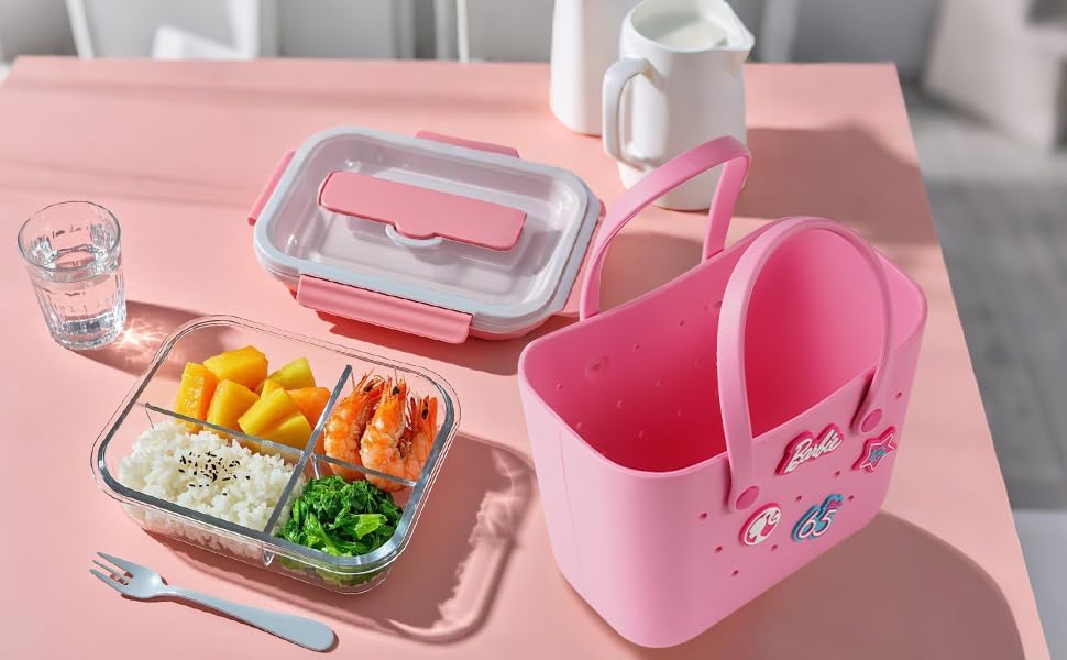 MINISO Barbie Tote Bag, Reusable Small Rubber Waterproof Bag, Cute Design Practical And Portable Handbag for Work Travel