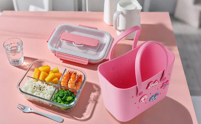 MINISO Barbie Tote Bag, Reusable Small Rubber Waterproof Bag, Cute Design Practical And Portable Handbag for Work Travel