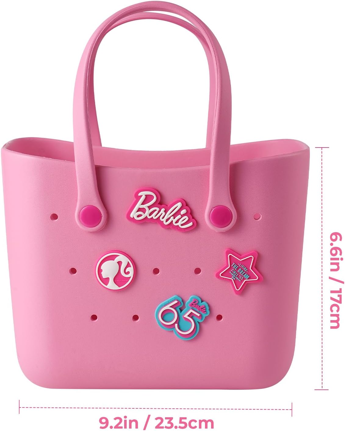 MINISO Barbie Tote Bag, Reusable Small Rubber Waterproof Bag, Cute Design Practical And Portable Handbag for Work Travel