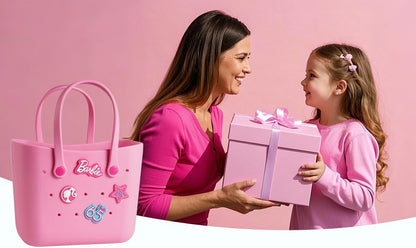 MINISO Barbie Tote Bag, Reusable Small Rubber Waterproof Bag, Cute Design Practical And Portable Handbag for Work Travel