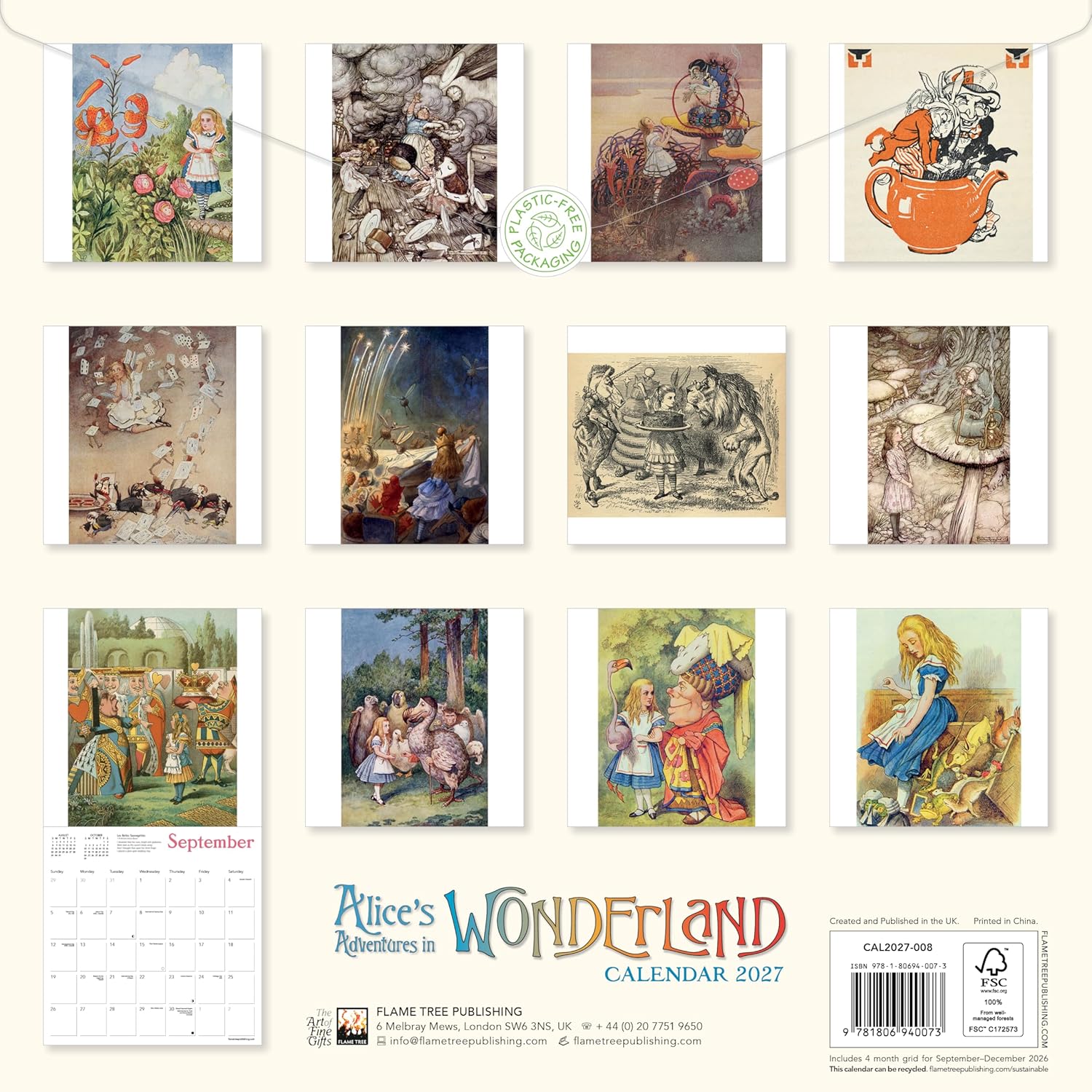 Alice's Adventures in Wonderland Wall Calendar 2027 (Art Calendar