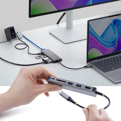 StarTech 6-in-1 USB C Hub, USB-C to HDMI Multiport Adapter with 140W Power Delivery Charging, 4K 60Hz HDMI, 10Gbps Hub, 2.5GbE, SD Slot, Mini Dock for MacBook, Dell, HP