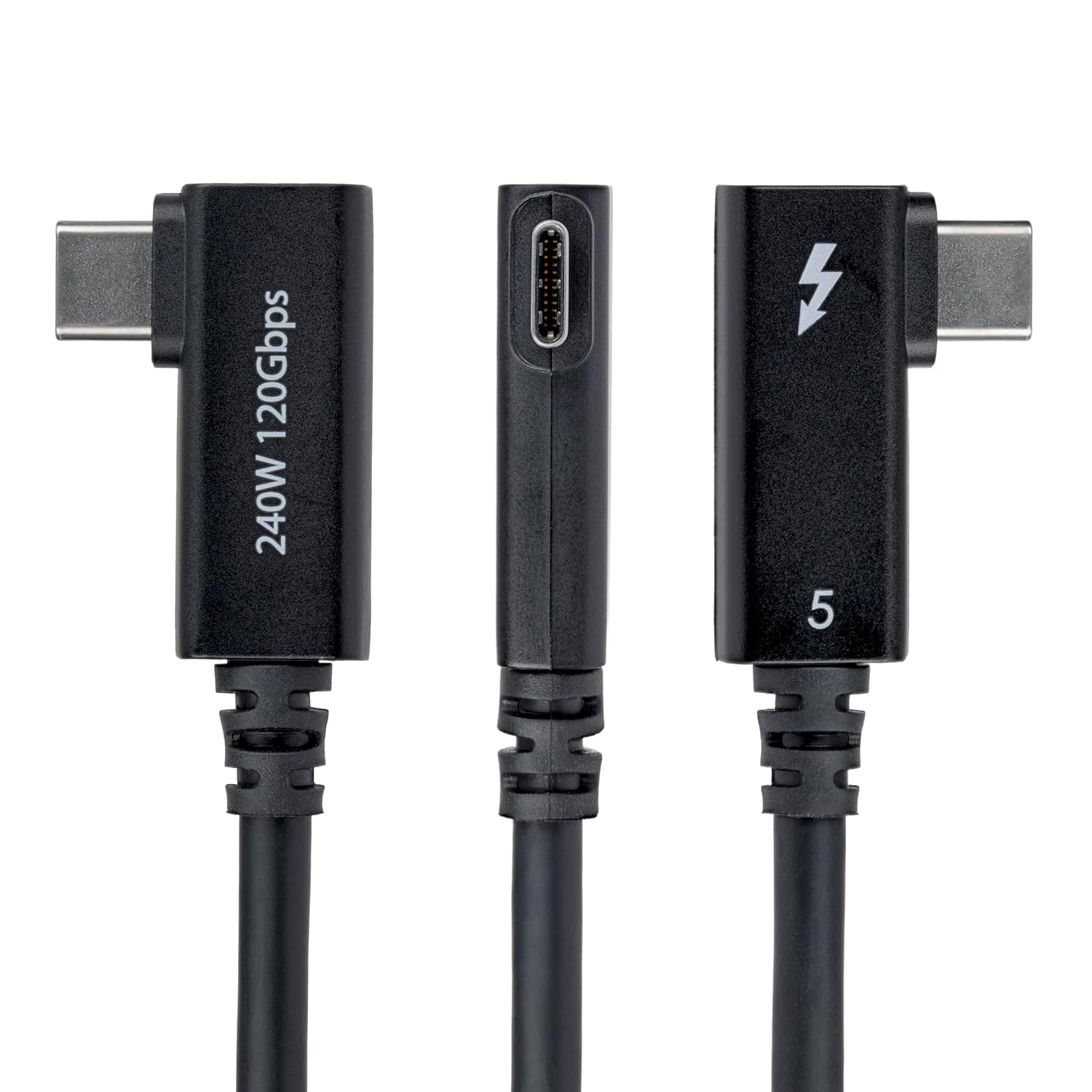 StarTech 2.6ft (80cm) Right Angle Thunderbolt 5 Cable, 80Gbps/120Gbps, 240W PD, 8K 60Hz, Thunderbolt Certified, TB5/TB4/USB4/USB-C