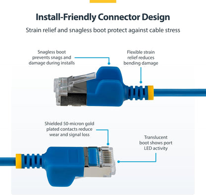 StarTech 50cm Blue Ultra Slim CAT6a Ethernet Cable, Snagless, FTP, Pure Bare Copper Wire, 34AWG Slim RJ45 Network Patch Cord