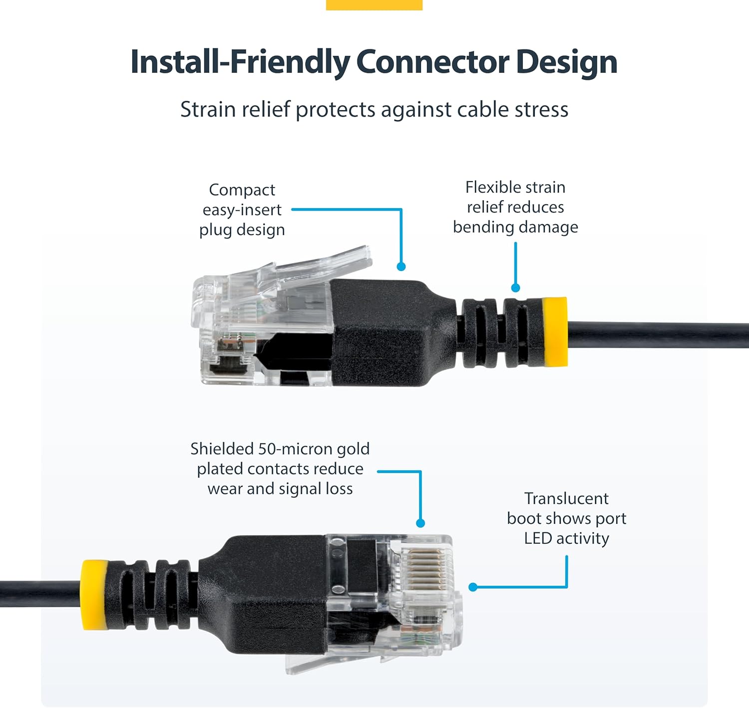 StarTech 1.5m Black Ultra Slim CAT6a Ethernet Cable, Snagless, UTP, Pure Bare Copper Wire, 34AWG Slim RJ45 Network Patch Cord