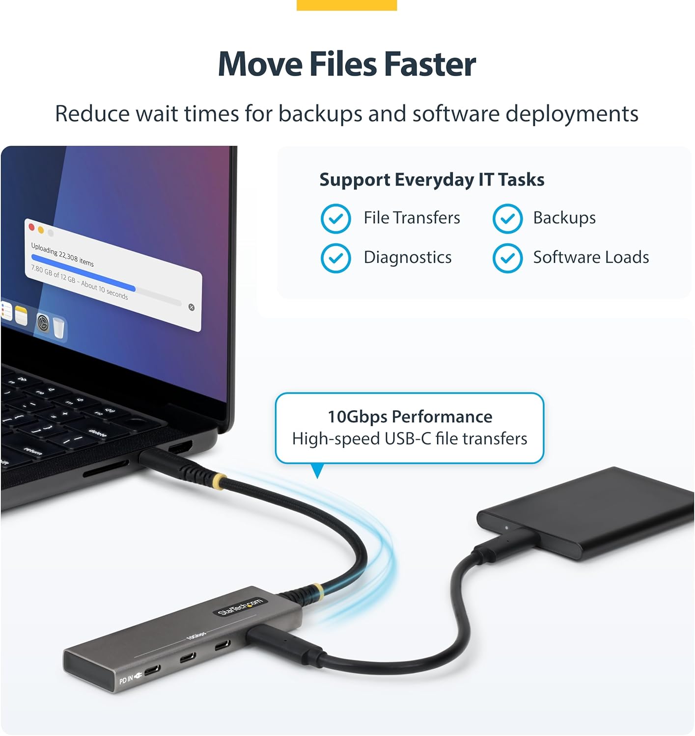 StarTech 4-Port USB-C Hub, 10Gbps, 100W PD Charging, 4x USB-C Ports, Overcurrent Protection, PCR Aluminum, For MacBook/Dell/ThinkPad/HP/iPad/Tablet