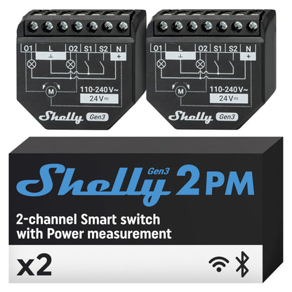 Shelly - 2Pm Gen3 (2-Pack)  Smart Wi-Fi Relay With Power Monitoring
