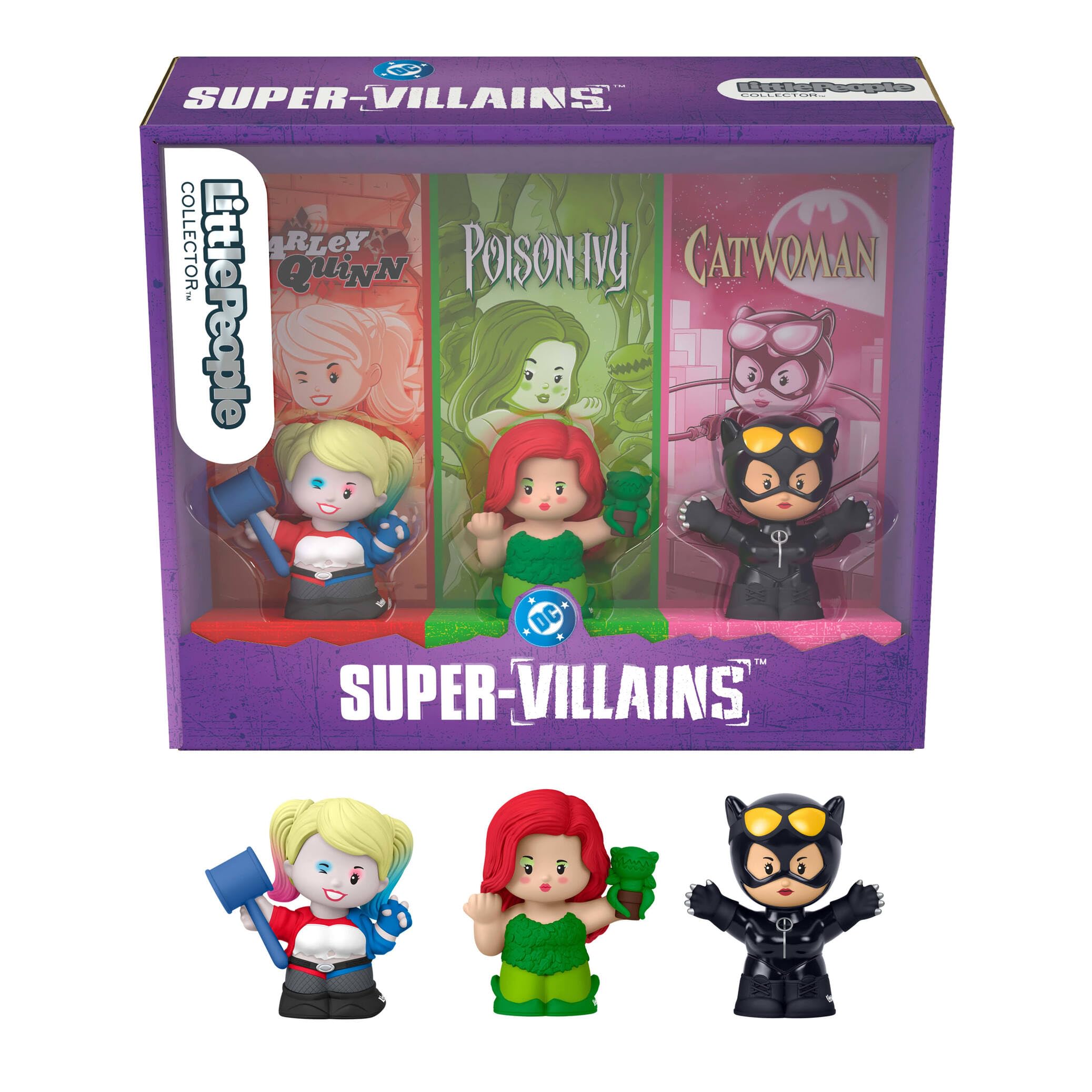 Little People Collector DC Super-Villains Special Edition Set for Comic Book Fans, 3 Figures in a Display Package, JKR80