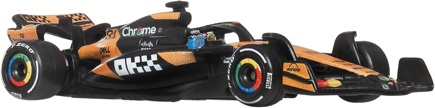 Hot Wheels Premium Formula 1 Toy Car 2-Pack, Set of 2 1:64 Scale Die-Cast McLaren Formula 1 Racecars Featuring #81 Oscar Piastri & #4 Lando Norris, JMM91