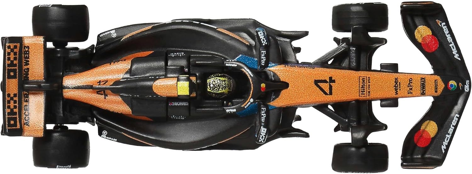 Hot Wheels Premium Formula 1 Toy Car 2-Pack, Set of 2 1:64 Scale Die-Cast McLaren Formula 1 Racecars Featuring #81 Oscar Piastri & #4 Lando Norris, JMM91