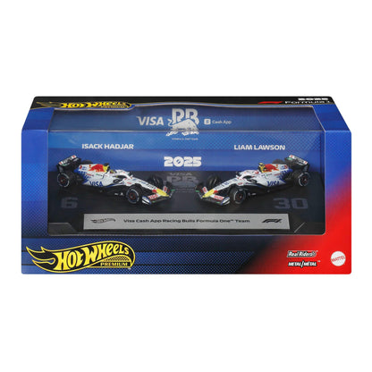 Hot Wheels Premium Toy Cars, 1:64 Scale Die-Cast Visa Cash App Racing Bulls Formula One Team Racecars: Liam Lawson & Isack Hadjar, JMM94
