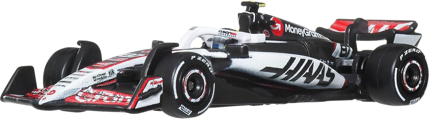 Hot Wheels Premium Formula 1 Toy Cars, 2 1:64 Scale Die-Cast MoneyGram Haas F1 Team Esteban Ocon & Oliver Bearman Racecars with Real Riders Tires, JMM97