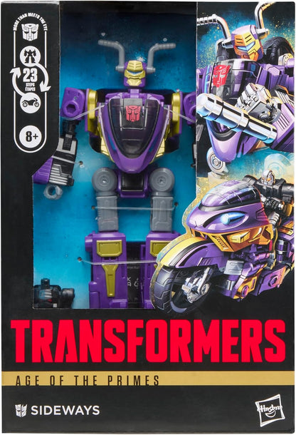 Transformers Age of the Primes Sideways, verwandelbare Voyager-Klasse Action-Figur (14,5 cm) mit 2 Mini-Con Figuren, Roboterspielzeug ab 8 Jahren