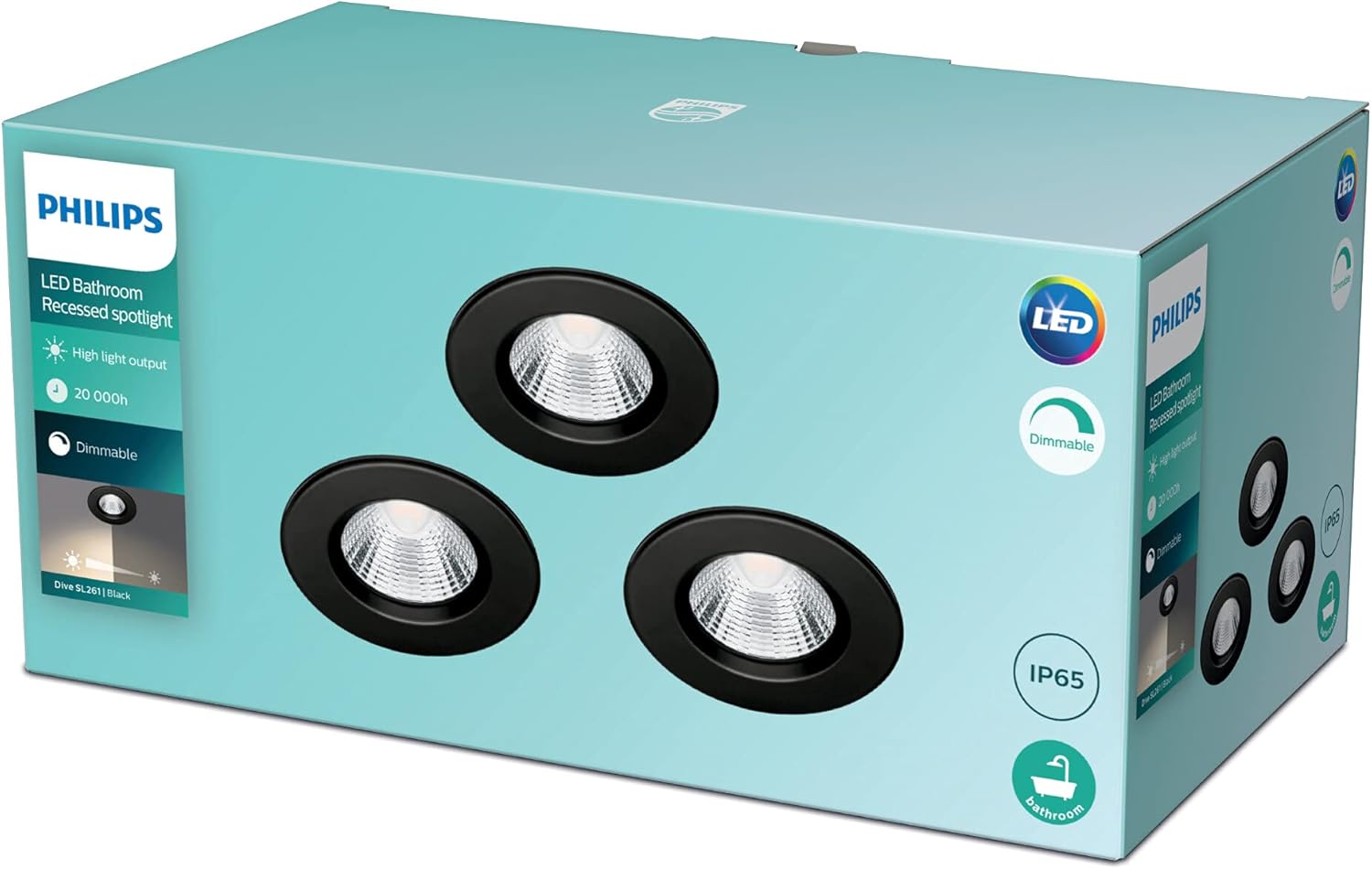 Philips Dive Badkamer Inbouwspot - Zwart - 5 W - 3 Pack