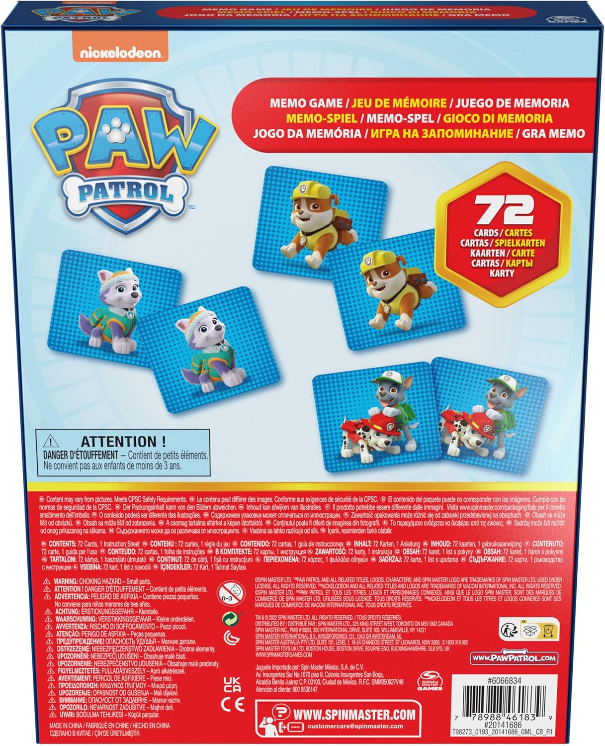 Paw Patrol Memory Game for Spin Master Games, Paw Patrol Toy, Chase, Stella, Marcus, Ruben Card Games to Remember, for Children from 4 Years