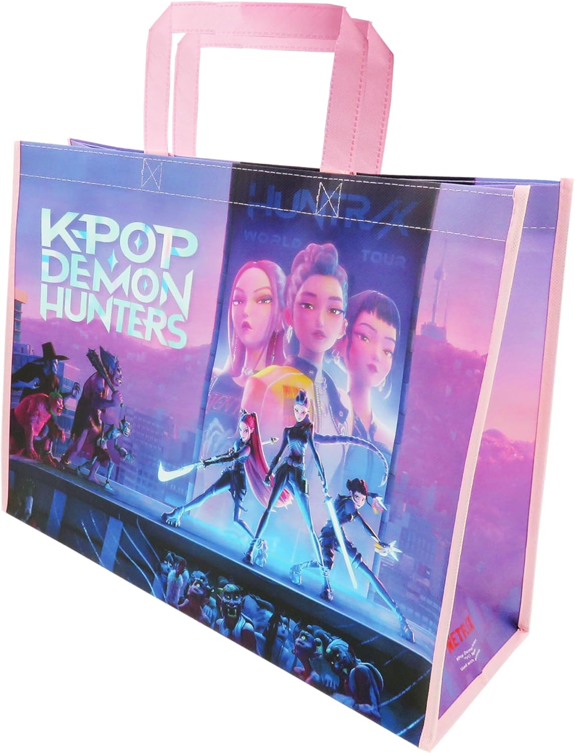 CYP Brands - K-Pop Demon Hunters Shopping Bag, Multicoloured, Saja Boys, Derpy, Reusable Bag, Tote Bag Resistant, Official Product