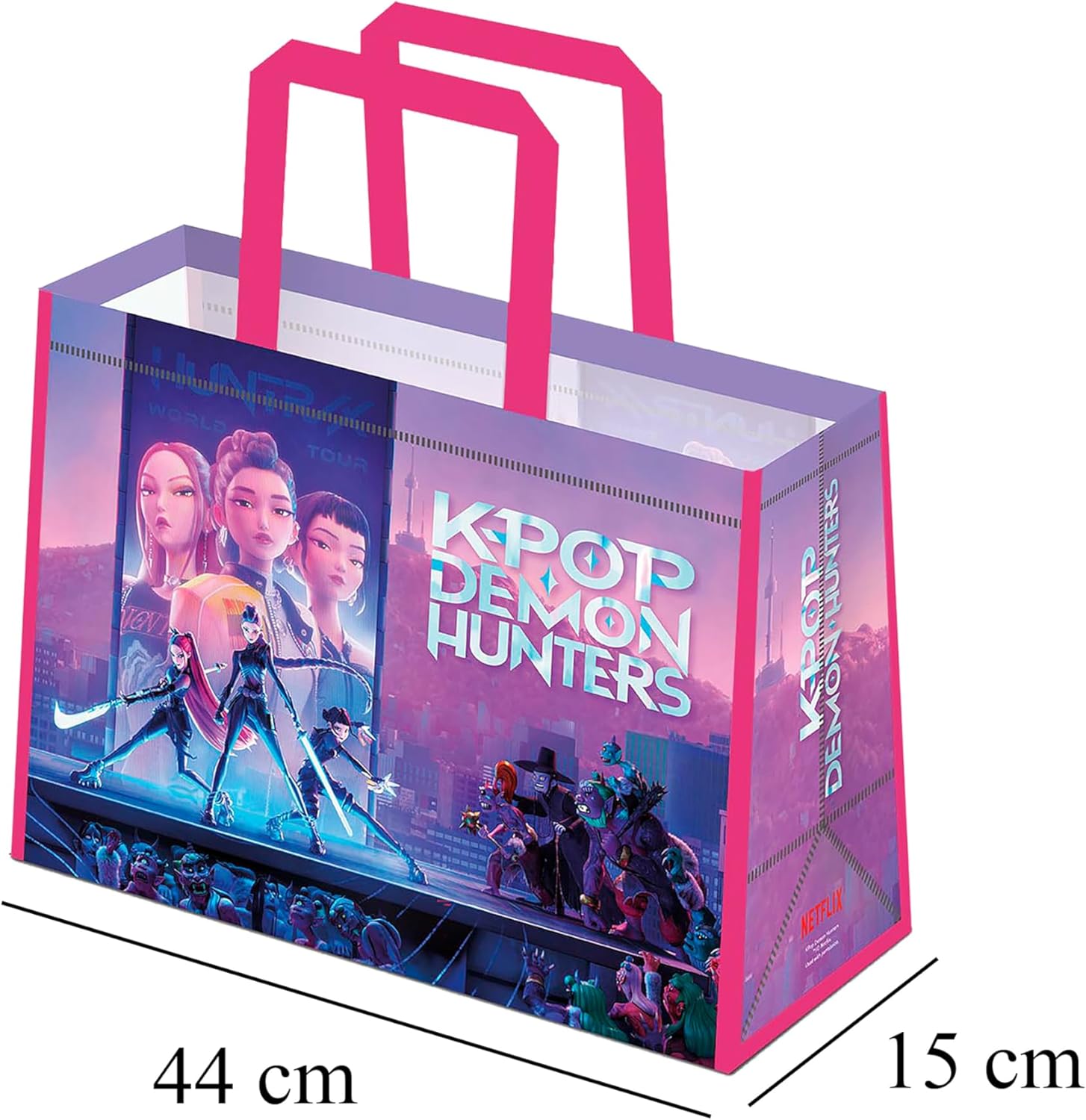 CYP Brands - K-Pop Demon Hunters Shopping Bag, Multicoloured, Saja Boys, Derpy, Reusable Bag, Tote Bag Resistant, Official Product