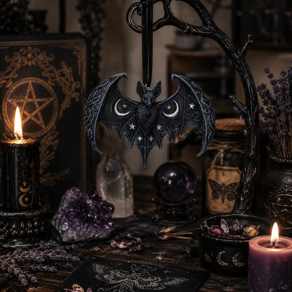 House of Obscura Gothic Hanging Ornament – Resin Dark Fantasy Decoration Collection (Lunar Wing Bat