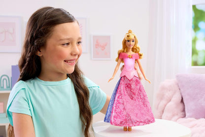 Mattel Disney Princess Aurora-Modepuppe mit leuchtendem Oberteil und Kleid mit Farbwechsel von rosa zu blau, vom Film Dornröschen inspiriert, JLK24