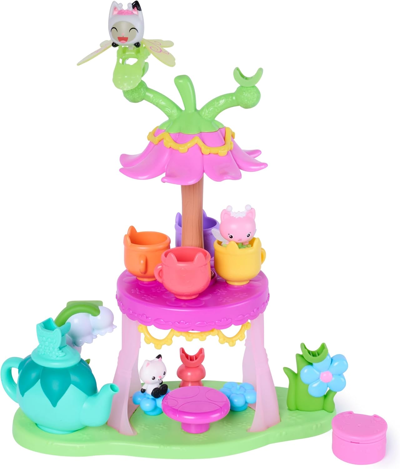 DreamWorks Gabby's Dollhouse Fairylandia Flutter-riffic Tea Party Playset, 14-Piece Set with 5 Areas of Flutter Fairy Fun, Pretend Play Toys for Kids with Doll House Accessories for Ages 3+