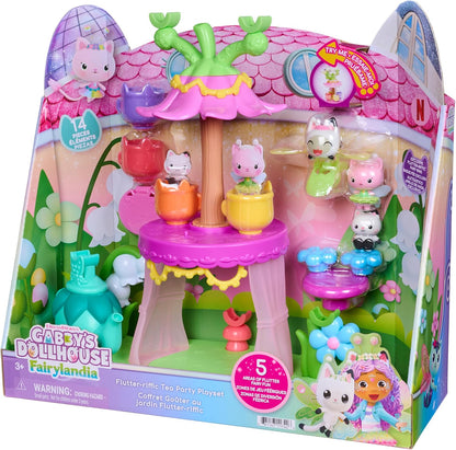 DreamWorks Gabby's Dollhouse Fairylandia Flutter-riffic Tea Party Playset, 14-Piece Set with 5 Areas of Flutter Fairy Fun, Pretend Play Toys for Kids with Doll House Accessories for Ages 3+