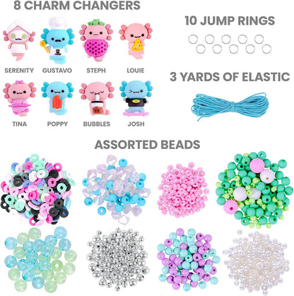 Fashion Angels Kit gioielli Basic Fun Charm Changers Axolotl League per bambine 6+ – Set fai da te con collane, bracciali, charm axolotl e perline colorate