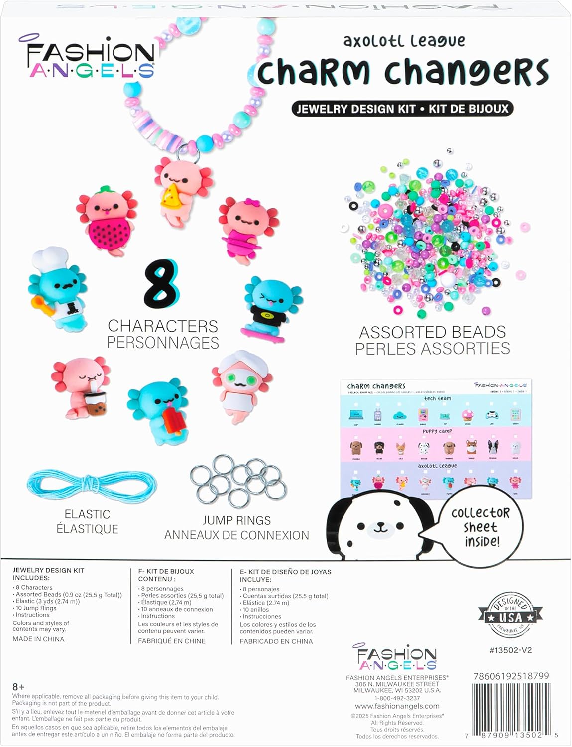 Fashion Angels Kit gioielli Basic Fun Charm Changers Axolotl League per bambine 6+ – Set fai da te con collane, bracciali, charm axolotl e perline colorate