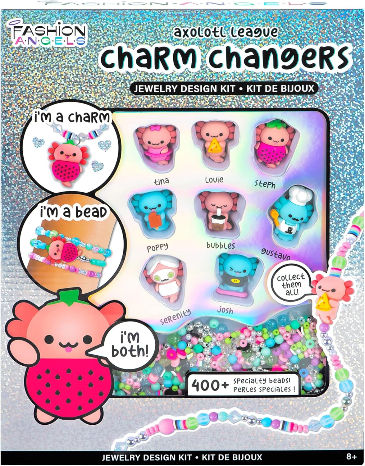 Fashion Angels Kit gioielli Basic Fun Charm Changers Axolotl League per bambine 6+ – Set fai da te con collane, bracciali, charm axolotl e perline colorate