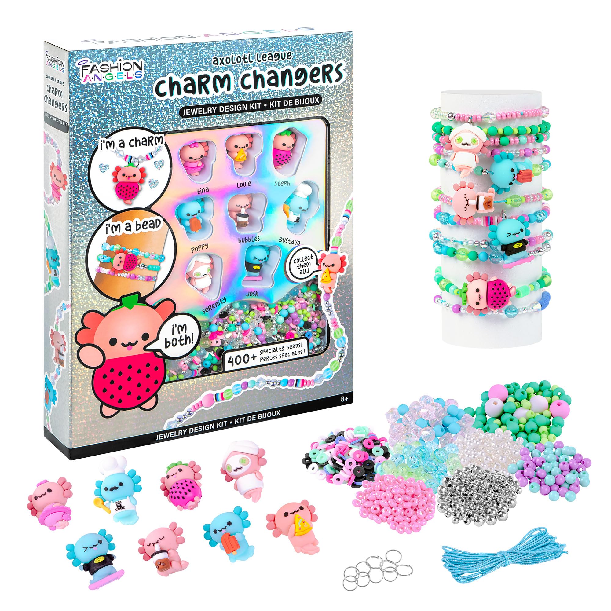 Fashion Angels Kit gioielli Basic Fun Charm Changers Axolotl League per bambine 6+ – Set fai da te con collane, bracciali, charm axolotl e perline colorate