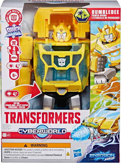 Transformers CYBERWORLD Bumblebee Power Spark, Energon Surge | 28 cm Action Figure with Lights and Sounds | Quick Change from Robot to Vehicle | 6+