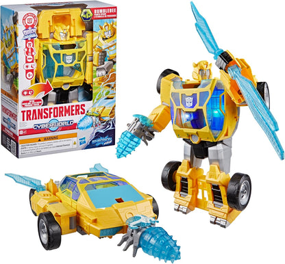 Transformers CYBERWORLD Bumblebee Power Spark, Energon Surge | 28 cm Action Figure with Lights and Sounds | Quick Change from Robot to Vehicle | 6+