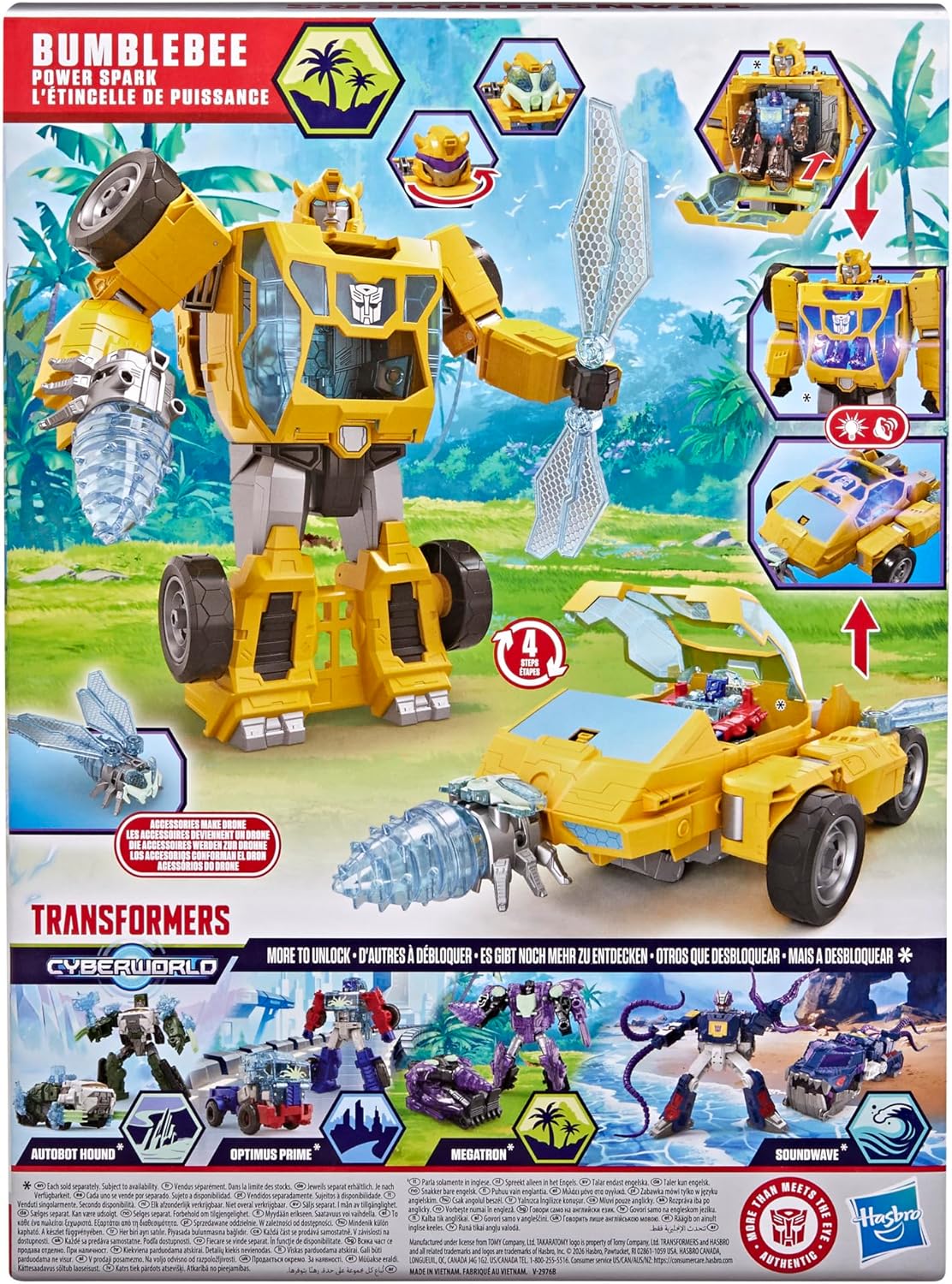 Transformers CYBERWORLD Bumblebee Power Spark, Energon Surge | 28 cm Action Figure with Lights and Sounds | Quick Change from Robot to Vehicle | 6+