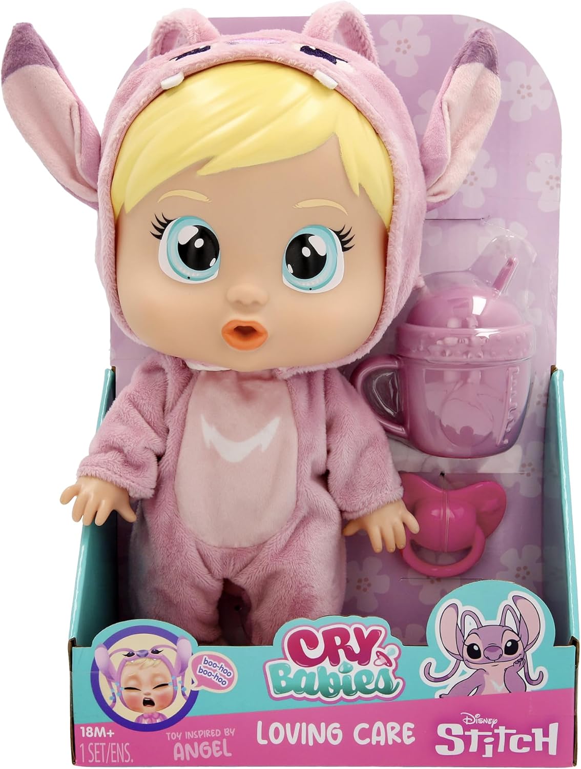 Cry Babies Disney Angel Interaktive Puppe Cry Baby Loving Care inspiriert von Angel, mit 3 Zubehörteilen und echten Tränen Kinder ab 3 Jahren