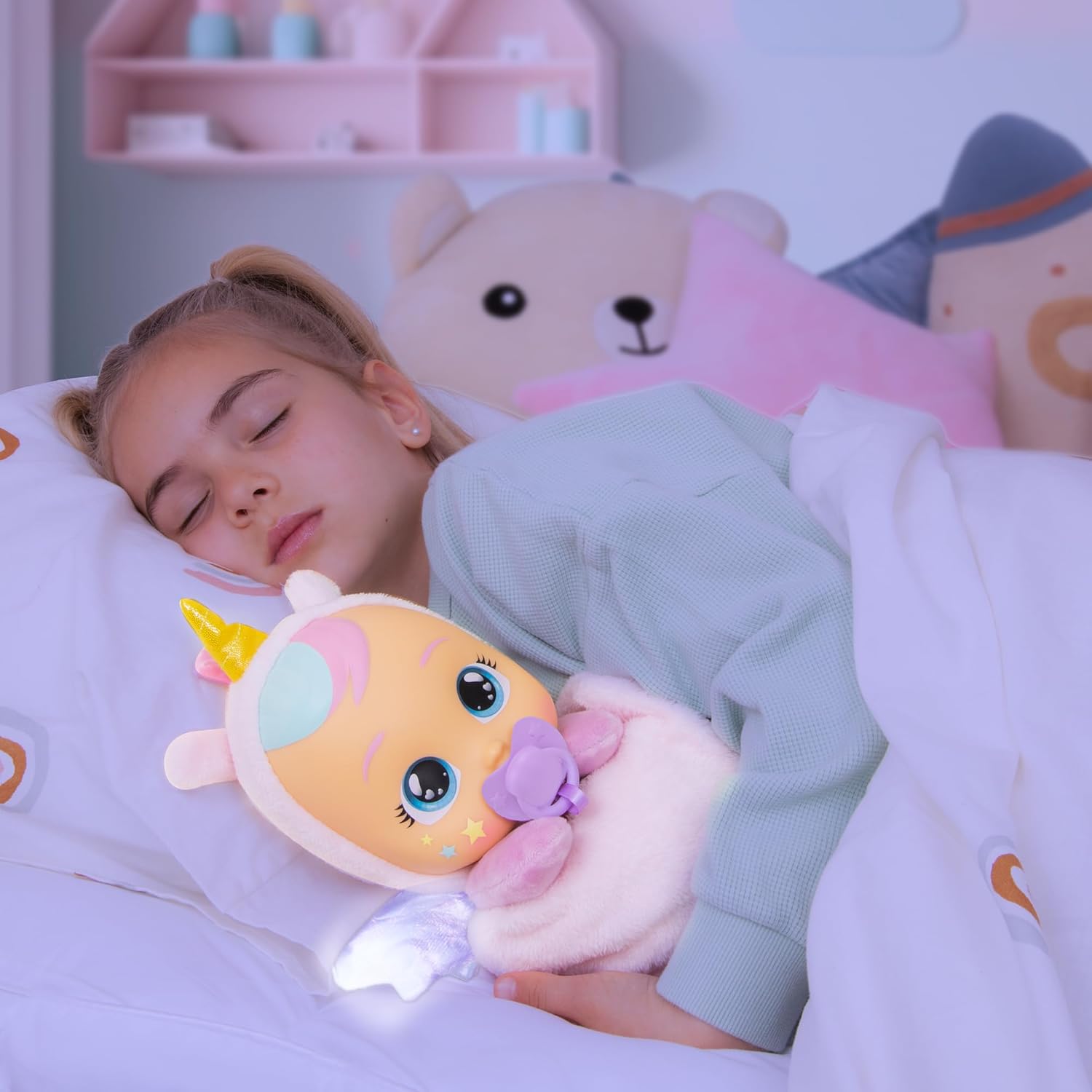 CRY Babies Luna & Poppy Interaktive Puppe Kinderleichtes Einschlafen mit Goodnight Friends Luna und Poppy, mit magischen Lichtern, sanften Babylauten und Schlafliedern. Kinder ab 3 Jahren