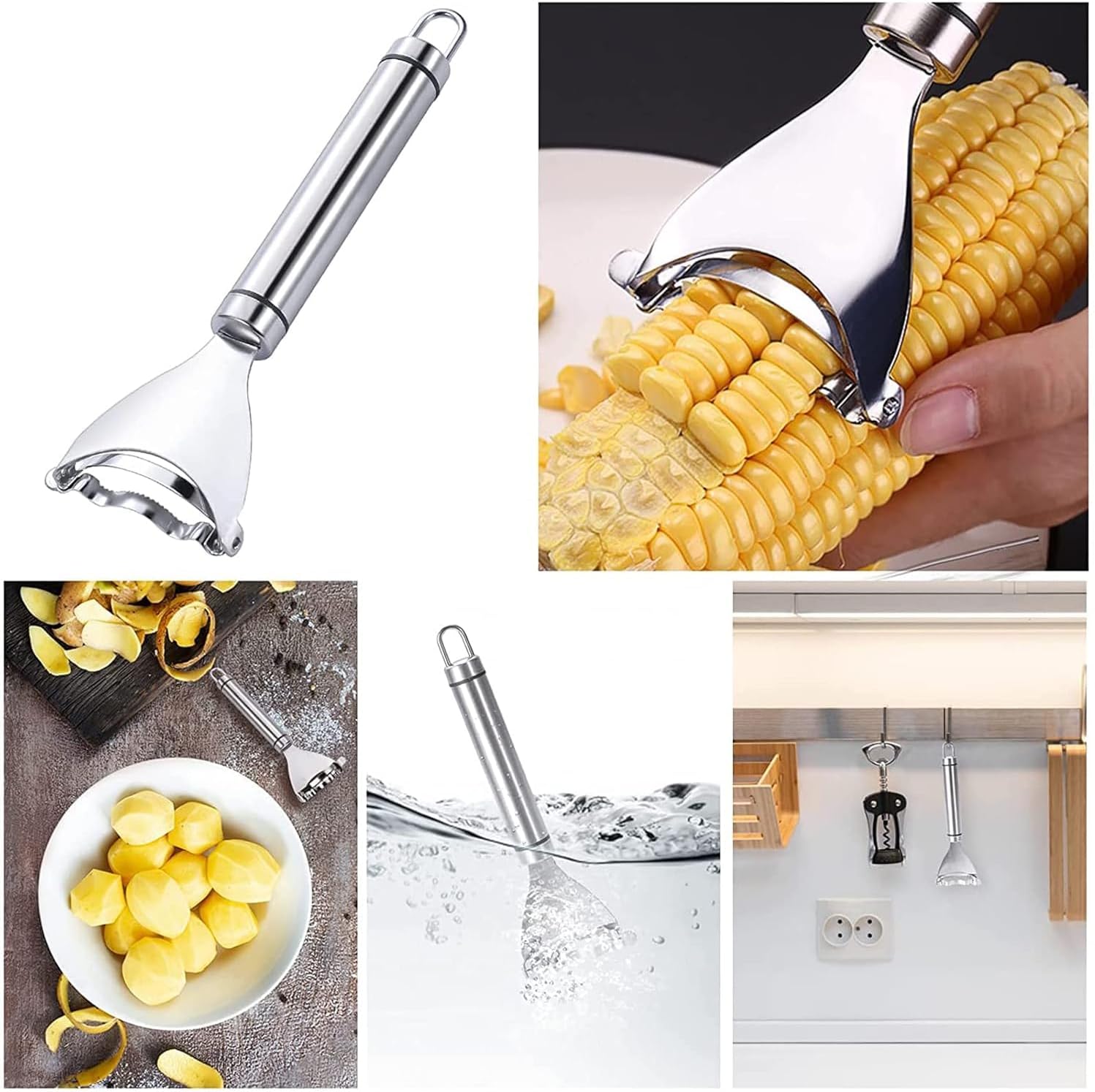 rapsigo Stainless Steel Corn Peeler Tool | Manual Corn Kernel Remover Stripper | Sharp Blade Handheld Corn Cutter for Kitchen Cooking Prep