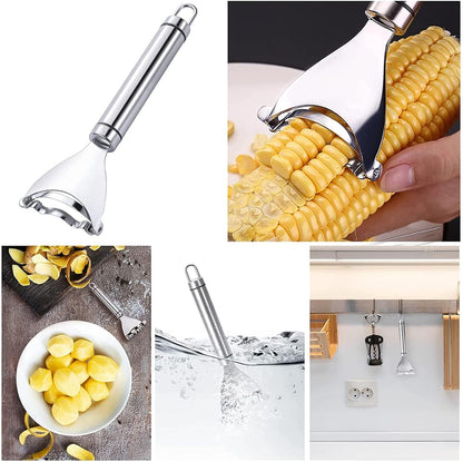 rapsigo Stainless Steel Corn Peeler Tool | Manual Corn Kernel Remover Stripper | Sharp Blade Handheld Corn Cutter for Kitchen Cooking Prep