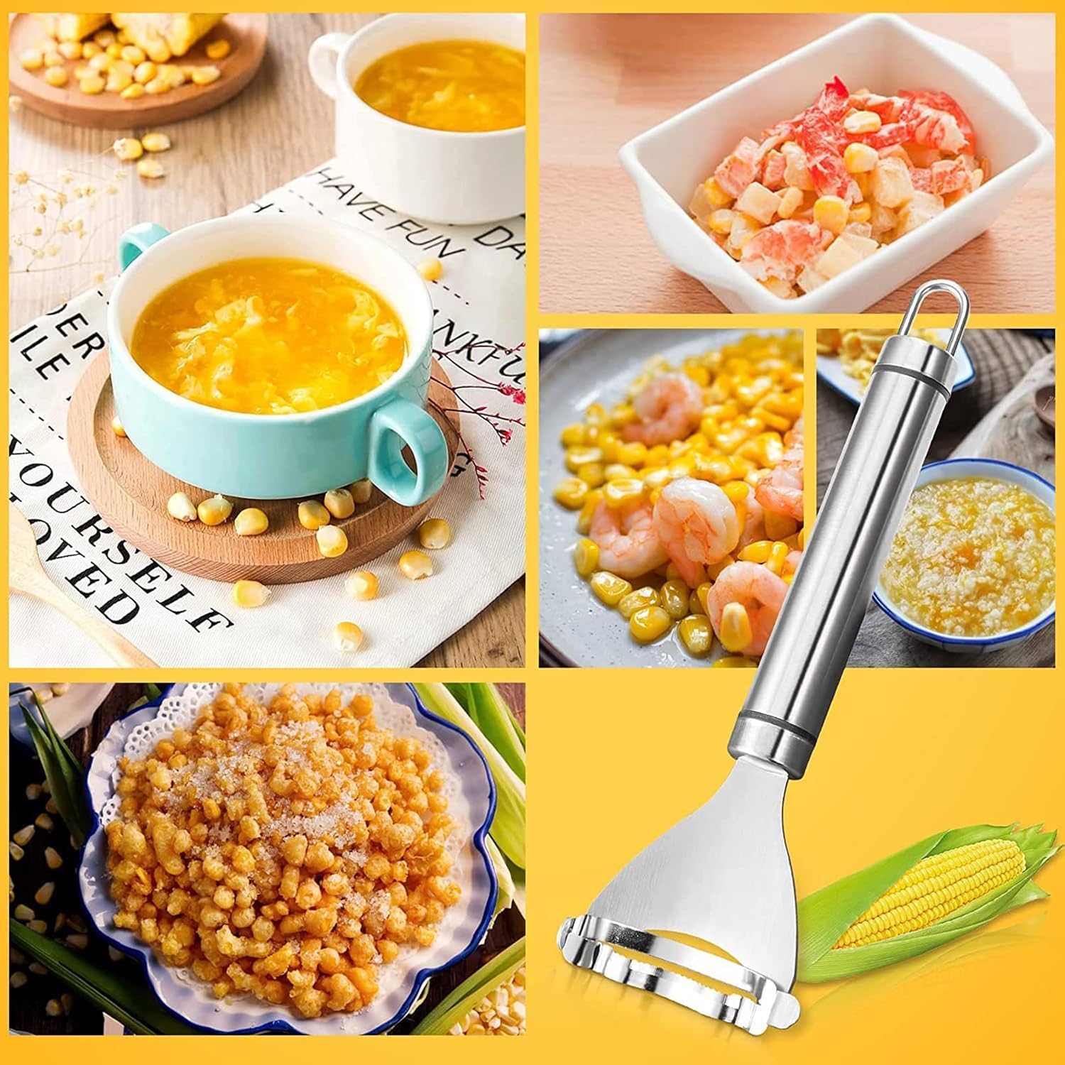 rapsigo Stainless Steel Corn Peeler Tool | Manual Corn Kernel Remover Stripper | Sharp Blade Handheld Corn Cutter for Kitchen Cooking Prep