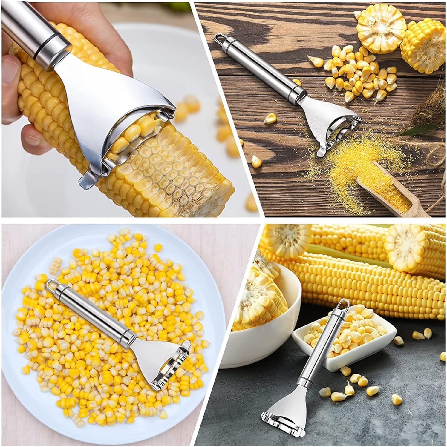 rapsigo Stainless Steel Corn Peeler Tool | Manual Corn Kernel Remover Stripper | Sharp Blade Handheld Corn Cutter for Kitchen Cooking Prep