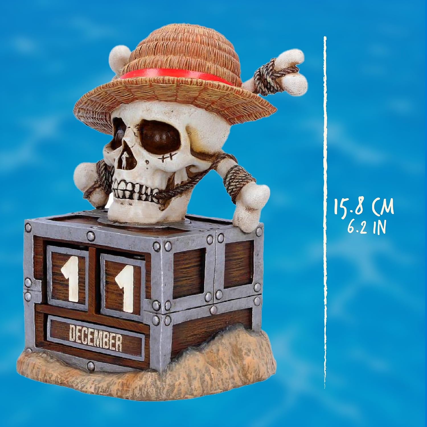 Nemesis Now One Piece Luffy Jolly Roger Perpetual Calendar - Officially Licensed Straw Hat Pirates Treasure Chest Resin Desk Collectible, 15.8cm
