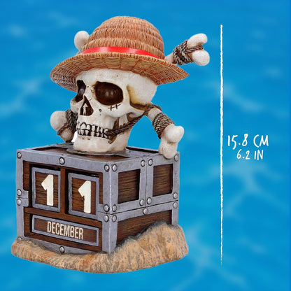Nemesis Now One Piece Luffy Jolly Roger Perpetual Calendar - Officially Licensed Straw Hat Pirates Treasure Chest Resin Desk Collectible, 15.8cm