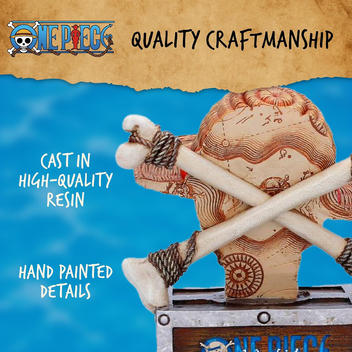 Nemesis Now One Piece Luffy Jolly Roger Perpetual Calendar - Officially Licensed Straw Hat Pirates Treasure Chest Resin Desk Collectible, 15.8cm